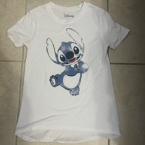 Disney White Tee with Blue Stitch Watercolor Graphic